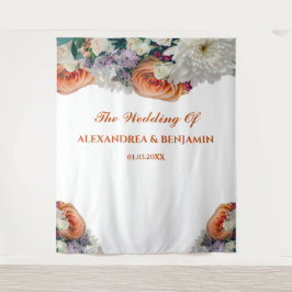 Elegante florale Wasserfarben Hochzeitsblumen Hint Wandteppich