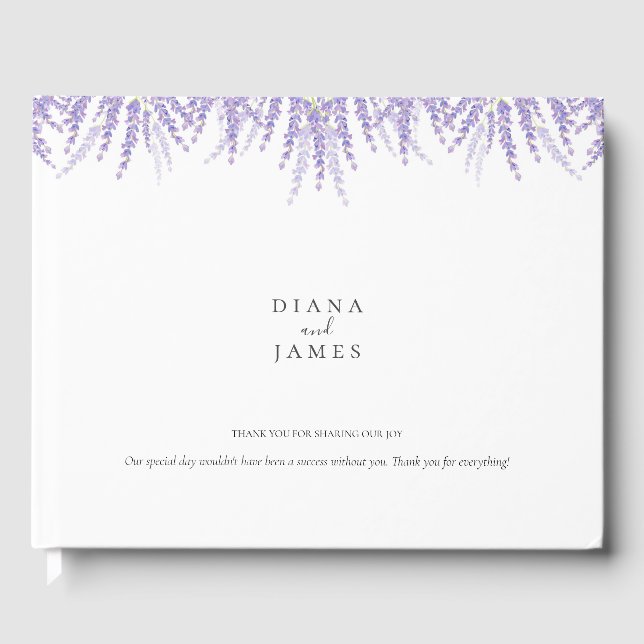 Elegante florale Wasserfarben Lavendel Wedding Gästebuch (Vorderseite)