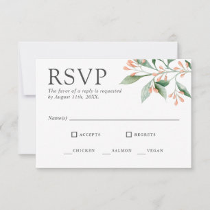 Elegante Florale Wasserfarben-RSVP mit Menüauswahl RSVP Karte