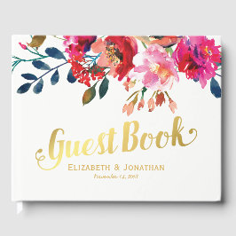 Elegante florale Wasserfarben Stilvolle Goldene Ho Gästebuch