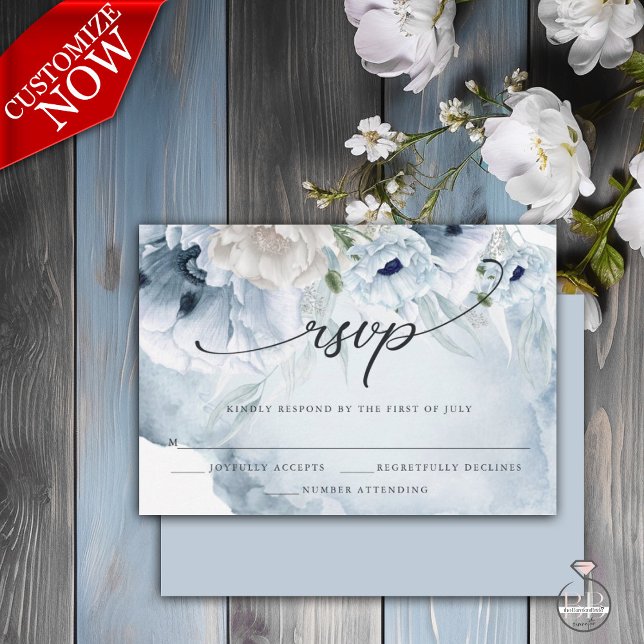 Elegante florale Wasserfarbenblauer Pfoten RSVP-Ka RSVP Karte (Easy to personalize template )