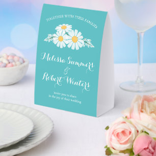 Elegante Florale Weiße Margeriten Hochzeit Türkis Tischaufsteller