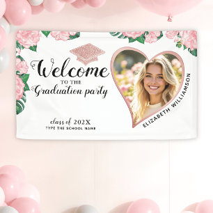 Elegante Florale Weiße und Rosa Abschlussbegrüßung Banner