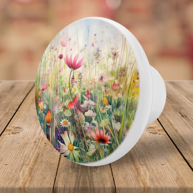 Elegante florale Wildblume Wasserfarben Botanisch Keramikknauf (Von Creator hochgeladen)