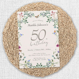 Elegante florale Wildblumen 50. Geburtstagsparty Einladung