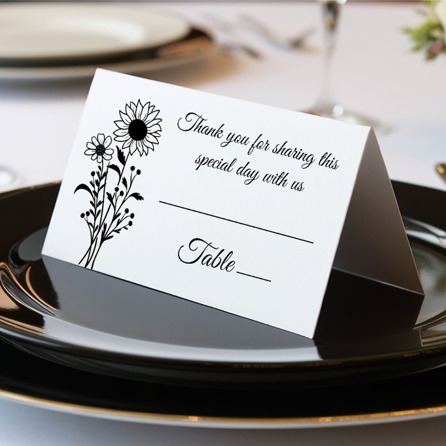 Elegante, florale Wildblumen Schwarz-weiß Hochzeit (Von Creator hochgeladen)