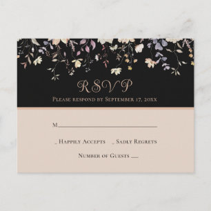 Elegante florale Wildblumen schwarze Boho-Hochzeit Postkarte