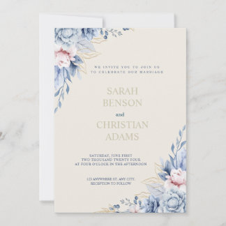 Elegante Floraleinladung mit Hellblau, Rosa und Nu Einladung