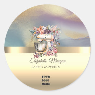 Elegante Floralmixer-Bäckerei Gold Ihr Logo Runder Aufkleber