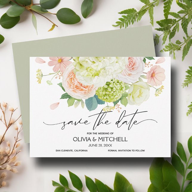 Elegante Florals auf Sage Wedding Save The Date (Von Creator hochgeladen)