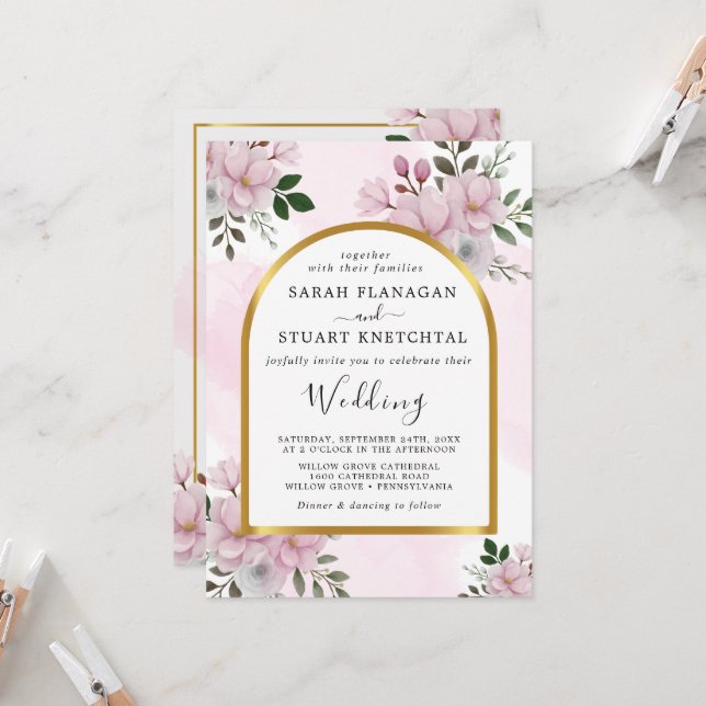 Elegante Florenz Magnolia Einladung (Vorderseite/Rückseite Beispiel)