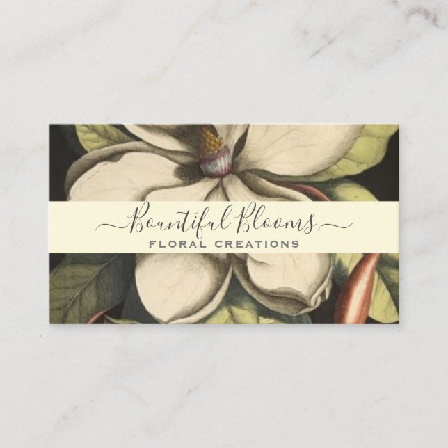Elegante Florist Cream Sage Mit Monogramm Magnolia Visitenkarte (Vorderseite)