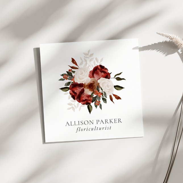 Elegante Florist Floriculturist Business Card Quadratische Visitenkarte (Von Creator hochgeladen)