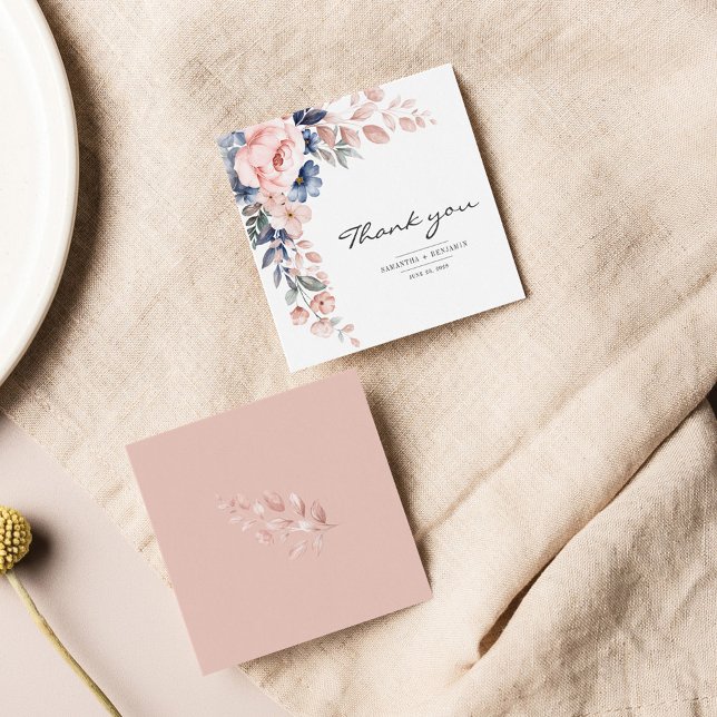 Elegante florrosa blaue Wasserfarbe Danke Karte (Von Creator hochgeladen)