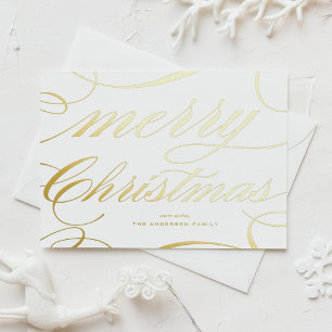 Elegante Flourish-Schrift Frohe Weihnachten Folien Feiertagspostkarte