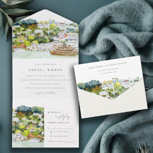 Elegante Flusskreuzfahrt Landschaft Hochzeit auf d All In One Einladung