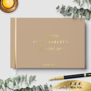 Elegante Foil, Beige Beerdigung / Lebensfeier Gästebuch