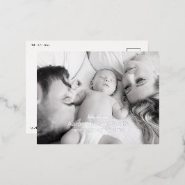 Elegante Foil Script Black & White Birth Postcard Folie Einladungspostkarte