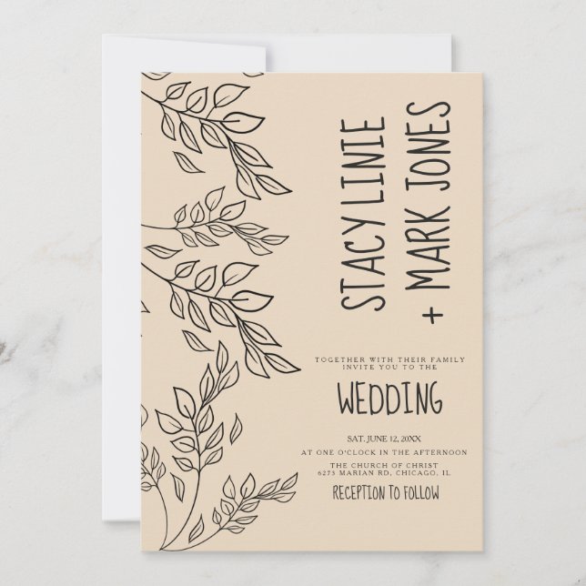 Elegante Foilage Hand Drawn Extravagante Script Ho Einladung (Vorderseite)