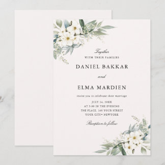 Elegante Foliage Boho Aquarell Blumen Hochzeit  Einladung