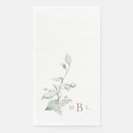 Elegante Foliage & Cotton Monogram Wedding Serviette
