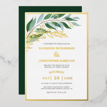 Elegante Foliage Forest Green Gold Leaf Hochzeit