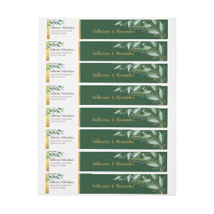 Elegante Foliage Goldblatt-Grün-Monogramm-Hochzeit Rundum-Adressaufkleber