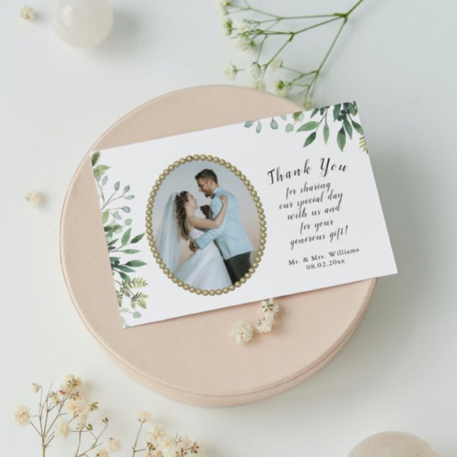 Elegante Foliage & Goldperlenhochzeit Dankeskarte (Von Creator hochgeladen)