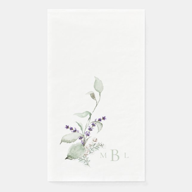 Elegante Foliage Lavender Mint Monogram Wedding Serviette (Vorderseite)