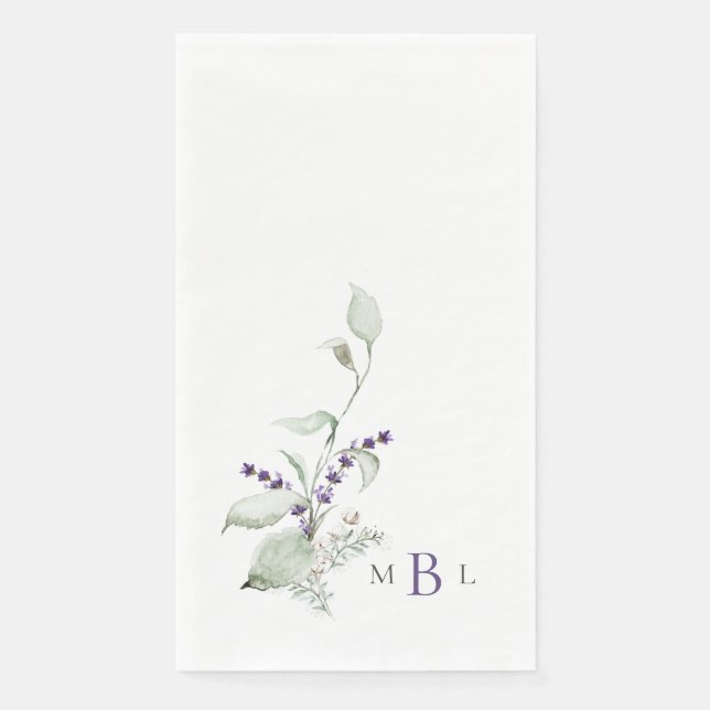 Elegante Foliage & Lavender Monogram Wedding II Serviette (Vorderseite)