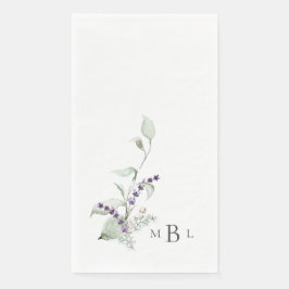 Elegante Foliage & Lavender Monogram Wedding Serviette
