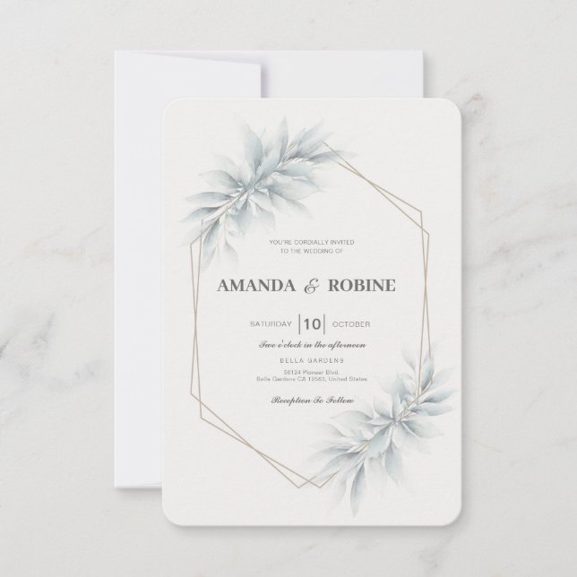 Elegante Foliage Moderne Hochzeit Einladung (Vorderseite)