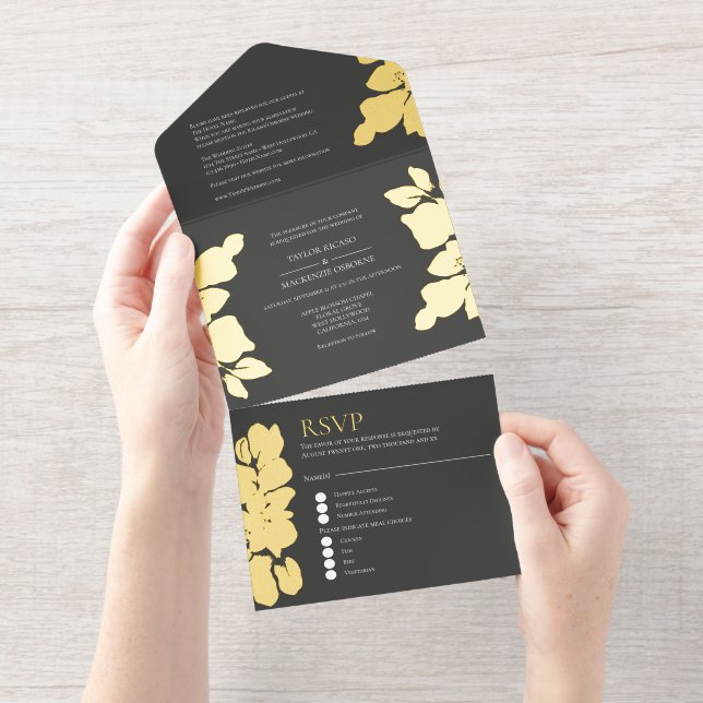 Elegante Foliage Personalisiert Wedding All-in-One-Einladung (Abreißstreifen)