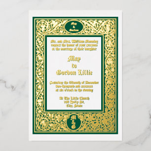 Elegante Foliage- und Blumenrand-Hochzeit Folieneinladung