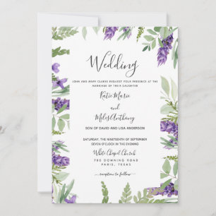 Elegante Foliage- und Lavendel-Hochzeit Einladung