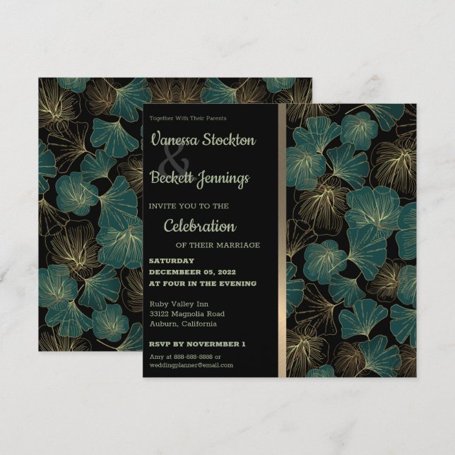 Elegante Foliage Wedding Einladung (Vorne/Hinten)