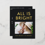 Elegante Folie 1 Foto Moderne Folie Postkarte<br><div class="desc">Schwarz und Folie 1 Foto Collage Modernes Familienspass Weihnachtspost-Design.</div>