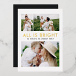 elegante Folie 3 Foto modern Folien Feiertagskarte<br><div class="desc">Schwarz-weiß und Folie 3 Foto Collage Moderne lustige FamilienWeihnachtskarten Design.</div>