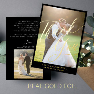 Elegante Folie Drehbuch Foto Hochzeit danke Karte