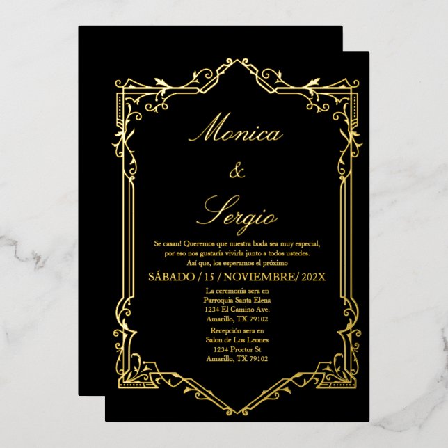 Elegante Folie Hochzeit Einladung in Spanisch (Vorderseite/Rückseite)