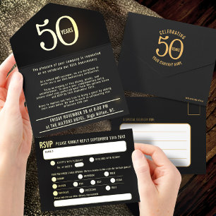 Elegante Folien-Abreiß-Einladung 50 Jahre im Gesch All-in-One-Einladung