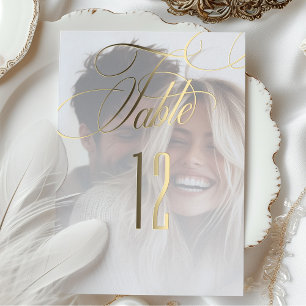Elegante Folien-Kalligrafie-Hochzeitstisch-Nummer Folieneinladung