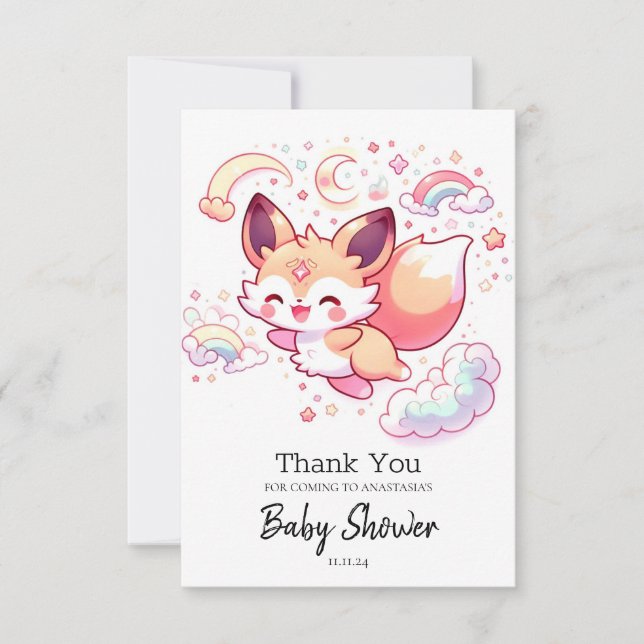 Elegante Forest Fox Babydusche Dankeskarte (Vorderseite)