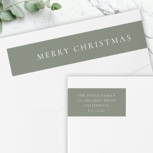 Elegante Forest Green Christmas Rücksendeadresse (Add sophistication with this minimalist Merry Christmas wrap label)