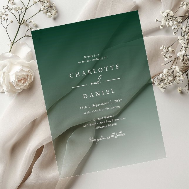 Elegante Forest Green Gradient Akryllische Hochzei Acryleinladungen (Elegant Forest Green Gradient Acrylic Wedding Acrylic Invitations)