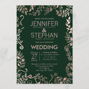 Elegante Forest Green Rose Goldflorale Hochzeit Einladung