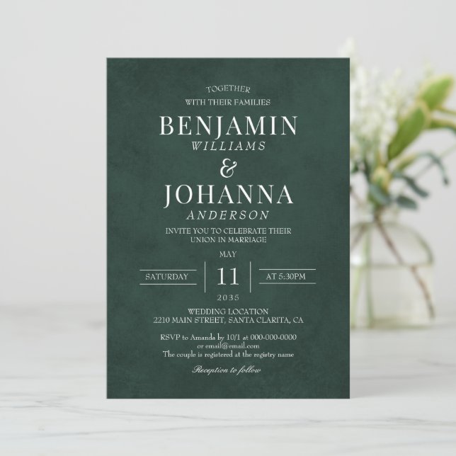 Elegante Forest Green Wedding Einladung (Stehend Vorderseite)