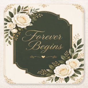 Elegante "Forever Begins" Blumen-Untersetzer für d Rechteckiger Pappuntersetzer