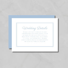 Elegante Formal Powder Blue Script Hochzeitsdetail Begleitkarte
