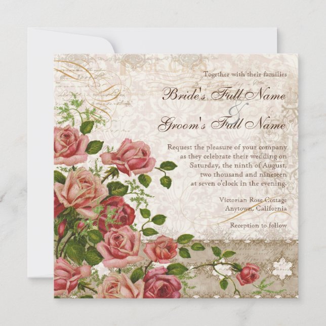Elegante Formal Wedding Einladung Tee Rose Vintag (Vorderseite)